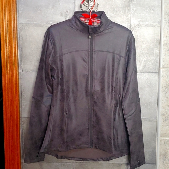 🌼 Womens running jacket, soft faux leather size L large, but fits like M medium - Picture 2 of 13